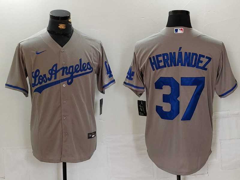 Mens Los Angeles Dodgers #37 Teoscar Hernandez Grey With Los Cool Base Stitched Jersey